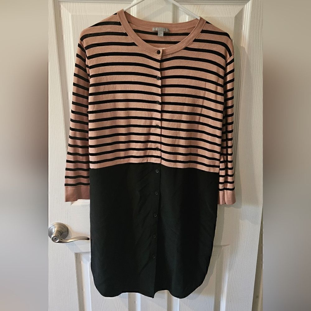COS Women’s Beige Black Stripe Silk & Cotton Shirt Dress S